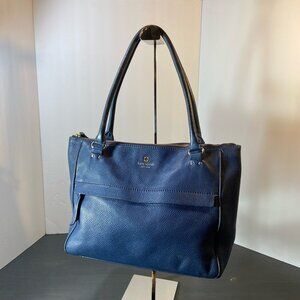 Kate Spade Navy Blue Pebbled Leather Tote Bag – Large Shoulder Bag